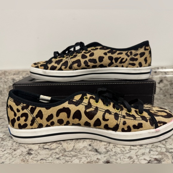Keds for Kate Spade kickstart genuine calf hair sneaker Tan Leopard Size 7 - Picture 3 of 11